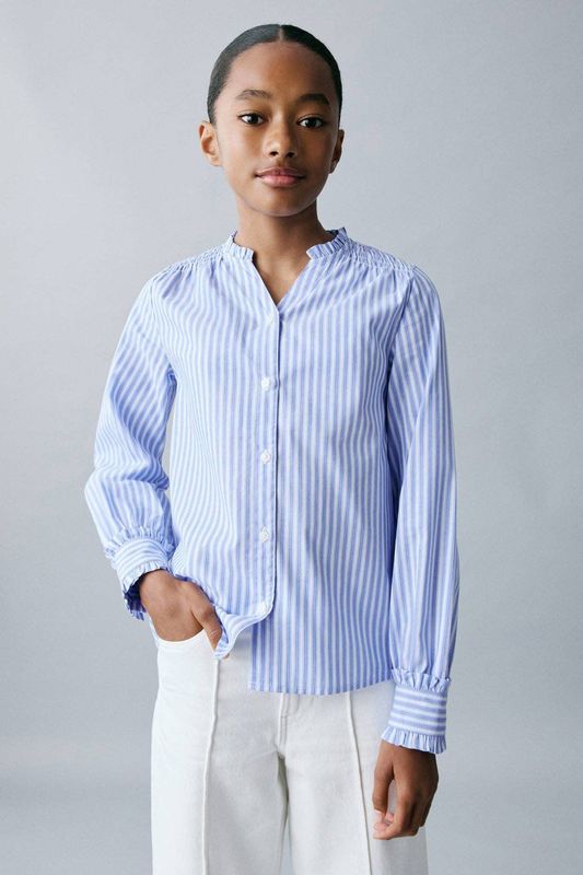 Mango Kids - Blouse - Lichtblauw - Lange Mouwen - 100% Katoen