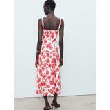 MANGO - POLA - Zomerjurk - Groen Rood Zwart Offwhite - 3/4 Lengte - Bloemenprint