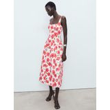 MANGO - POLA - Zomerjurk - Groen Rood Zwart Offwhite - 3/4 Lengte - Bloemenprint