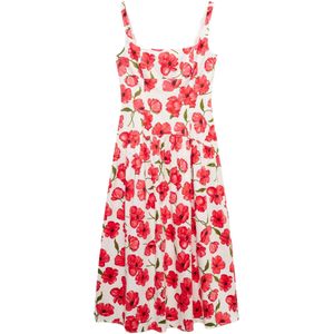 MANGO - POLA - Zomerjurk - Groen Rood Zwart Offwhite - 3/4 Lengte - Bloemenprint