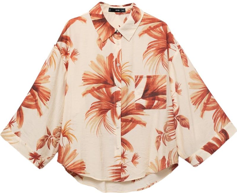 Mango - Blouse - Ecru - Viscose - Klassieke Kraag - Rechte Mouwen