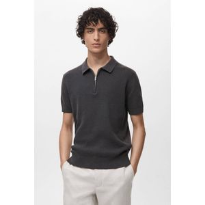 Mango Man - Regular Polo - Antraciet - Katoen - Ingebreid Patroon