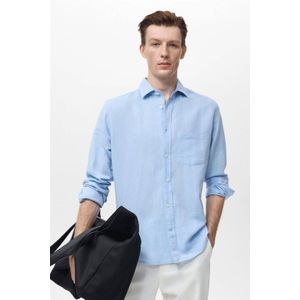 Mango Man - Overhemd - Lichtblauw - Linnen - Regular Fit