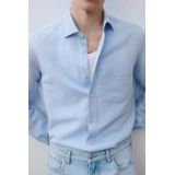 Mango Man - Overhemd - Lichtblauw - Linnen - Regular Fit