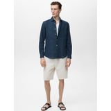 Mango Man - Overhemd - Donkerblauw - Linnen - Regular Fit