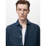 Mango Man - Overhemd - Donkerblauw - Linnen - Regular Fit