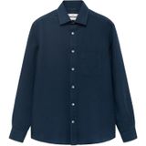 Mango Man - Overhemd - Donkerblauw - Linnen - Regular Fit