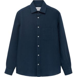 Mango Man - Overhemd - Donkerblauw - Linnen - Regular Fit