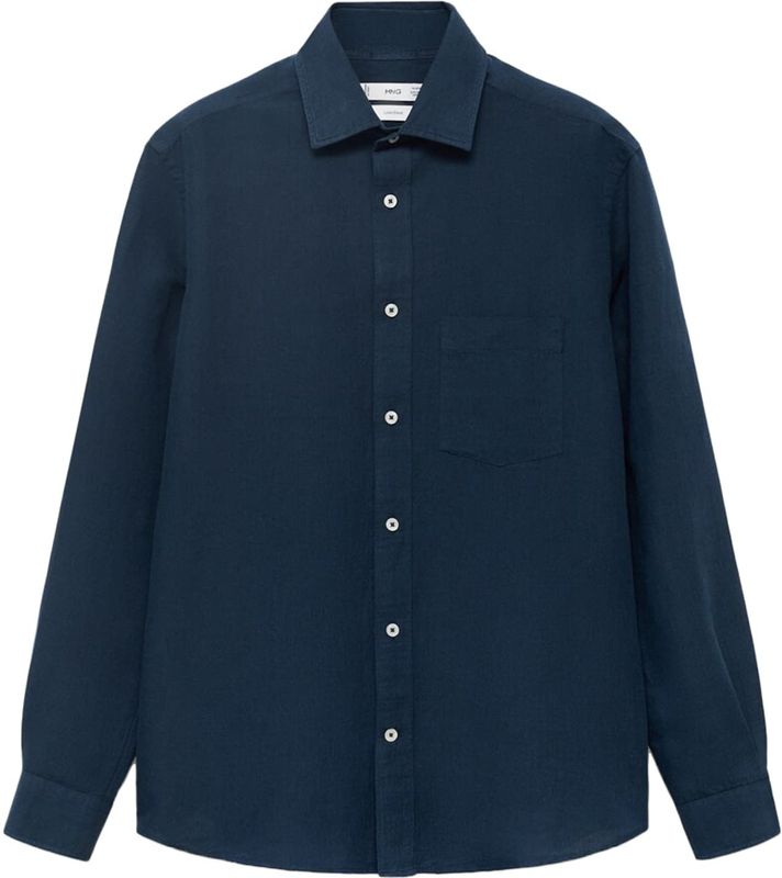 Mango Man - Overhemd - Donkerblauw - Linnen - Regular Fit