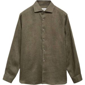 Mango Man - Casual Overhemd - Donkergroen - Slim Fit - Lange Mouwen