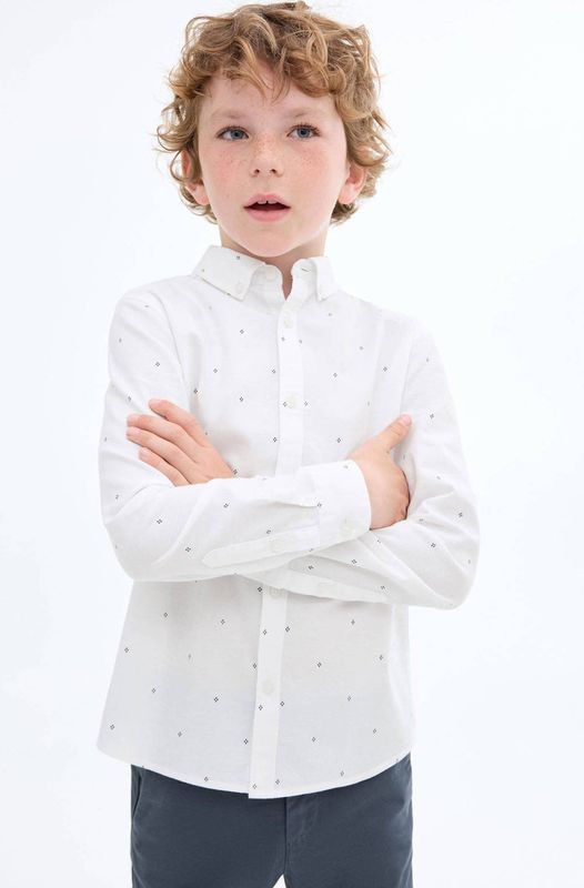 Mango Kids - Overhemd - Wit - Lange Mouwen - 100% Katoen