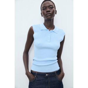 Mango - Top - Lichtblauw - Mouwloos - Aansluitende Pasvorm