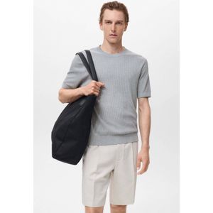 Mango Man - Linnen T-shirt - Grijsblauw - Rib Gebreid