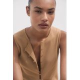 Mango - Gilet - Bruin - Mouwloos - Ronde Hals