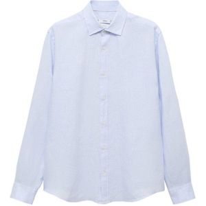 Mango Man - Casual Overhemd - Lichtblauw - Linnen