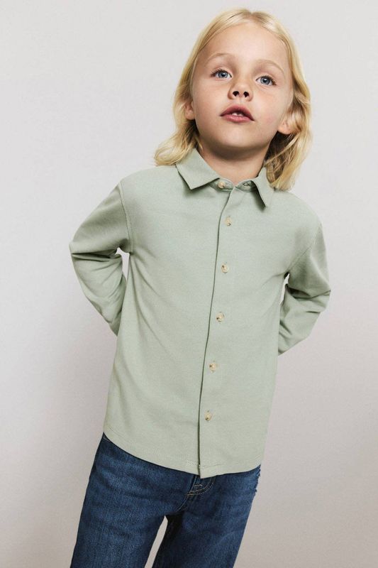Mango Kids - Overhemd - Groen - Lange Mouwen - 100% Katoen