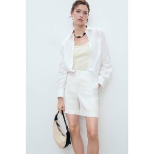 Mango - Linnen Straight Regular Waist Bermuda Short - Wit