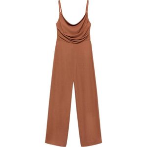 Mango - Jumpsuit - Bruin - Losvallend Model - Rechte Mouwen - Watervalhals