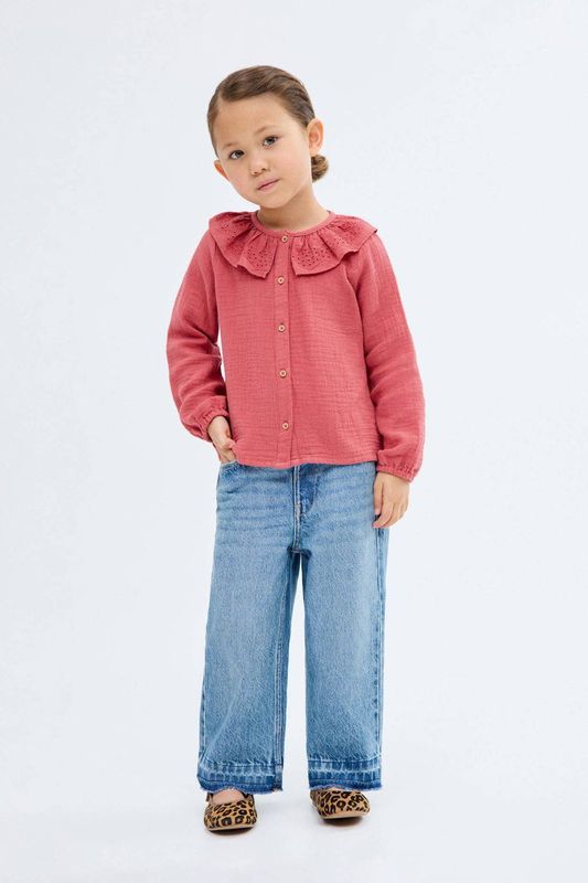 Mango - Blouse - 100% Katoen - Peter Pan-kraag - Broderie Details