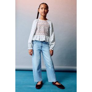 Mango Kids - Blouse - Katoen en Polyester - Lange Pofmouwen - Ronde Hals