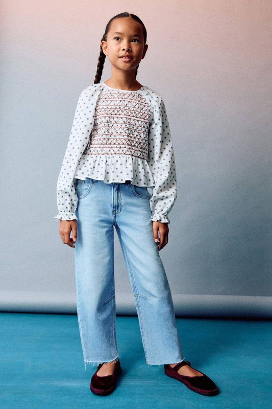 Mango Kids - Blouse - Katoen en Polyester - Lange Pofmouwen - Ronde Hals