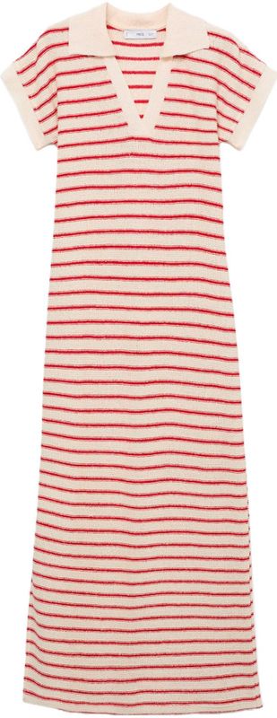 Mango - Maxi Jurk - Rood - Katoen - Korte Mouwen