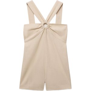 MANGO - SUPER - Jumpsuit - Beige - Mouwloos - V-hals