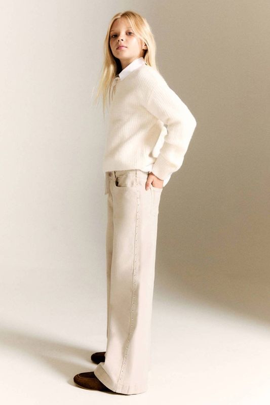 Mango Kids - Wide Leg Jeans - Beige