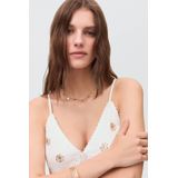 Mango - Top - Mouwloos - Wit - 100% Katoen - Pailletten