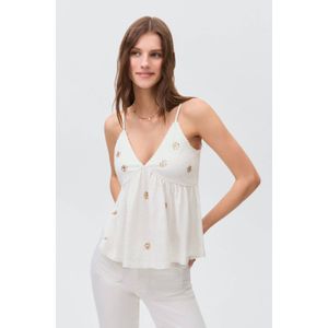 Mango - Top - Mouwloos - Wit - 100% Katoen - Pailletten