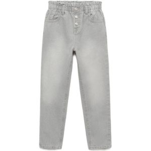Mango - Kids - Jeans - Blauw - 100% Katoen, Regular Fit, Hoge Taille, Paperbag Tailleband
