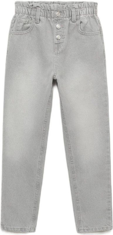 Mango - Kids - Jeans - Blauw - 100% Katoen, Regular Fit, Hoge Taille, Paperbag Tailleband