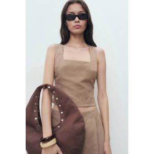 Mango - Cropped Top - Beige - Linnen