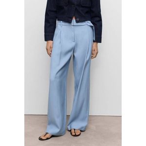 Mango - Wide Leg High Waist Casual Broek - Lichtblauw