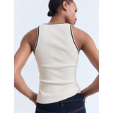 Mango - Top - Beige - Mouwloos - Viscose en Polyester