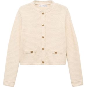 Mango - Leren Jasje - Ecru - Damesmodel - Lange Mouwen