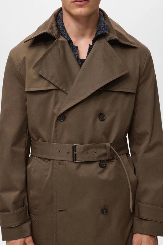 MANGO MAN - Tussenjas - Kaki - Klassieke Mantel - Licht Gevoerd