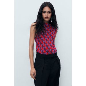 Mango - Top - Rood - Mouwloos - Watervalhals