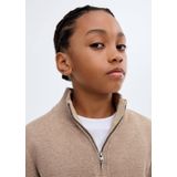 Mango Kids - Gebreide Trui - Beige - Lange Mouwen - Opstaande Kraag