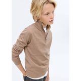 Mango Kids - Gebreide Trui - Beige - Lange Mouwen - Opstaande Kraag