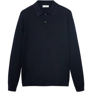 Mango Man - Fijn Gebreide Trui - Donkerblauw - Regular Fit - Lange Mouwen