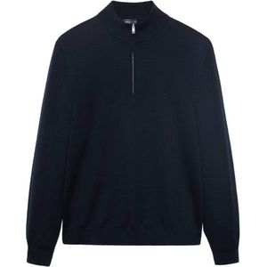 Mango Man trui met wol gebreid donkerblauw