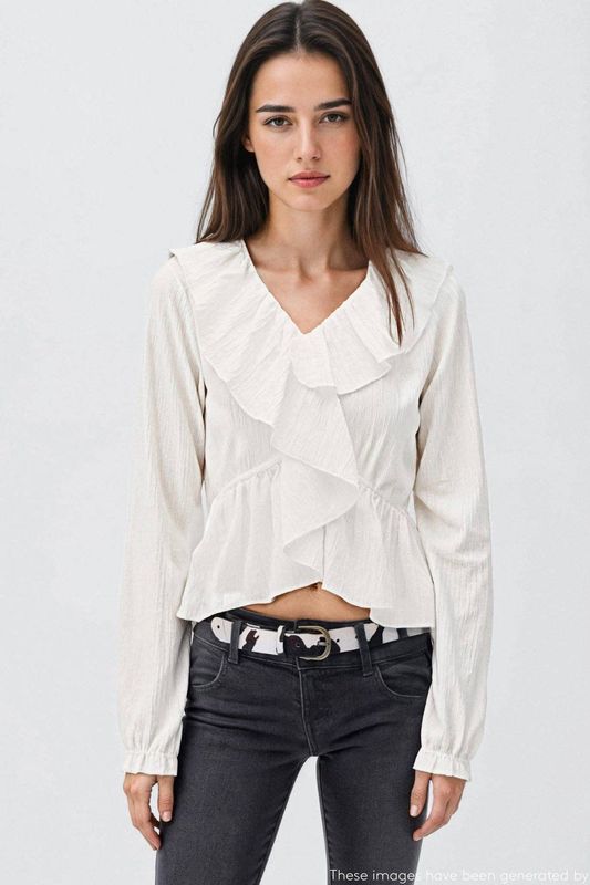 MANGO TEEN - Top - V-hals - Lange Ballonmouwen - Polyester met Elastaan