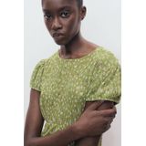 Mango - Zomerjurk - Groen - Korte Mouwen - Ronde Hals