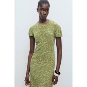 Mango - Zomerjurk - Groen - Korte Mouwen - Ronde Hals