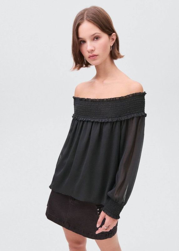 MANGO TEEN - Off Shoulder Top - Antraciet - Lange Mouwen