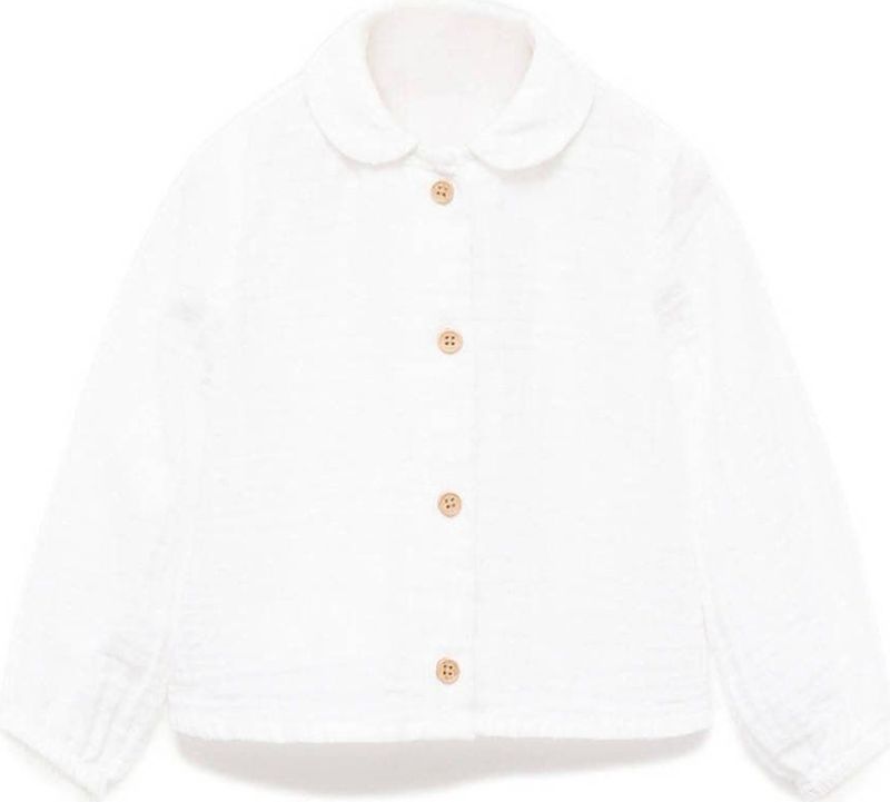 Mango Kids - Blouse - Ivoor - 100% Katoen - Lange Mouwen - Peter Pan-kraag