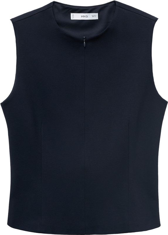 MANGO - Top 'BRIN' - Navy - Mouwloos - Slanke Pasvorm