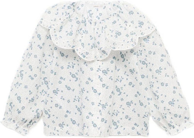 Mango Kids - Blouse - Wit - 100% Katoen - Ronde Hals - Rechte Mouwen