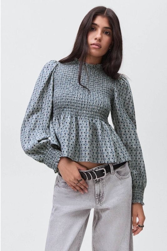 MANGO TEEN - Peplum Top - Lange Ballonmouwen - 100% Viscose